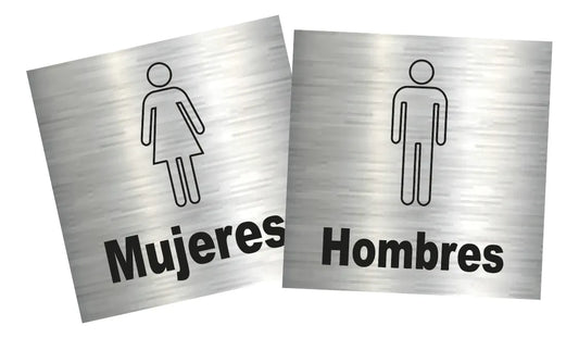 Juego De Letreros Baño Damas Y Caballeros 20x20 Sanitario Plata/negro
