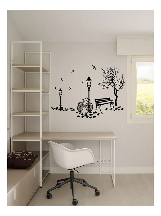 Sticker Calcomania Pared Paisaje Otoñal Decorativo Negro
