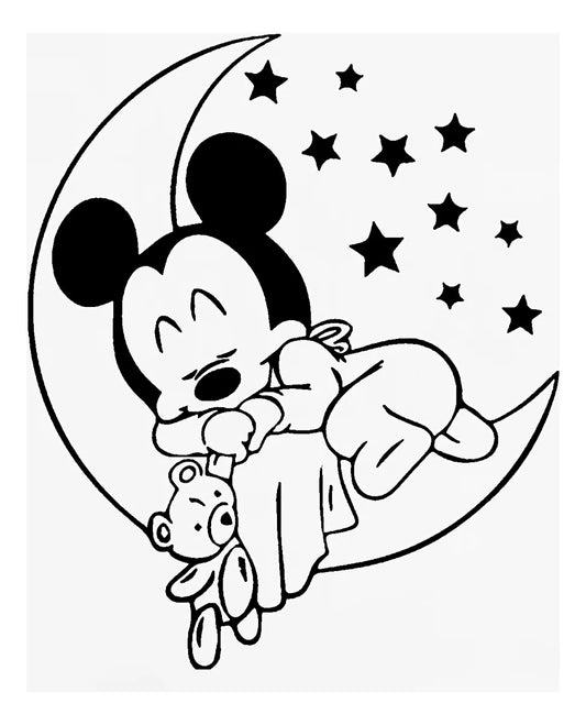 Sticker Calcomania Infantil Mickey Bebé Con Luna Negro