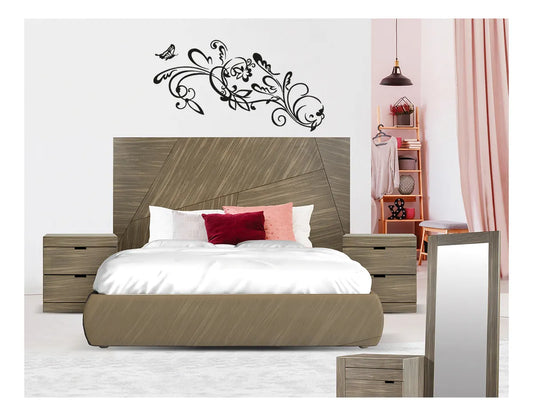 Sticker Calcomania La Mariposa Entre Tallos Y Flores Vinilo Negro