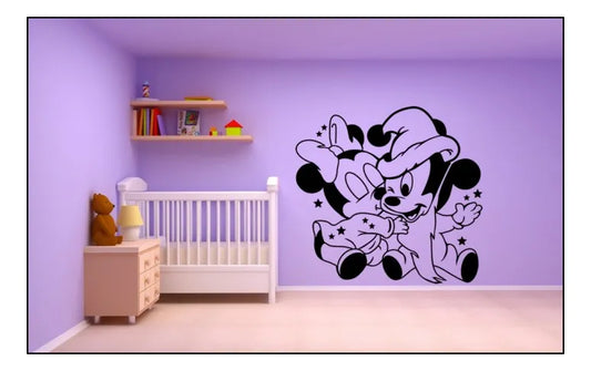 Sticker Calcomia Mickey Y Minnie Bebé Pared Niños Negro