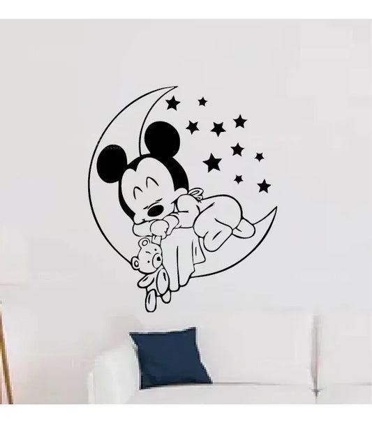 Sticker Calcomania Infantil Mickey Bebé Con Luna Negro