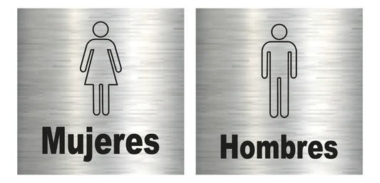 Juego De Letreros Baño Damas Y Caballeros 20x20 Sanitario Plata/negro