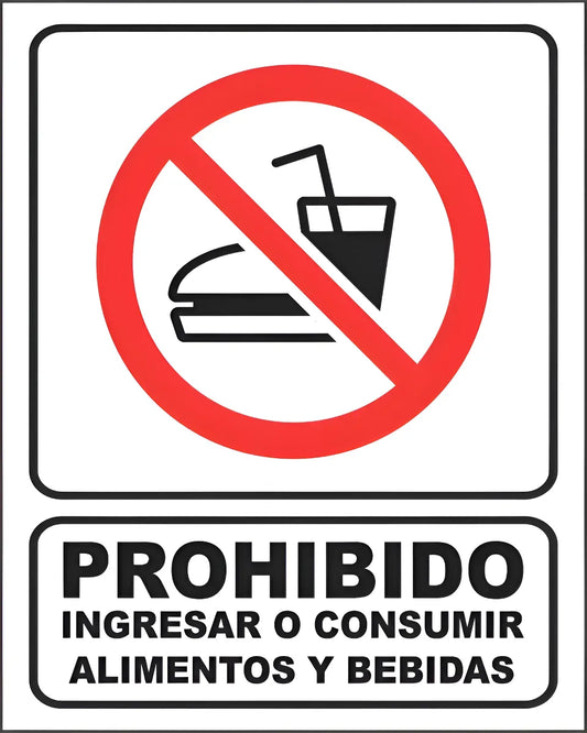 Letrero Prohibido Consumir Alimentos 20x25 Estireno Y Vinil Blanco