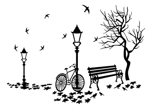 Sticker Calcomania Pared Paisaje Otoñal Decorativo Negro