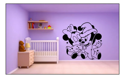 Sticker Calcomia Mickey Y Minnie Bebé Pared Niños Negro
